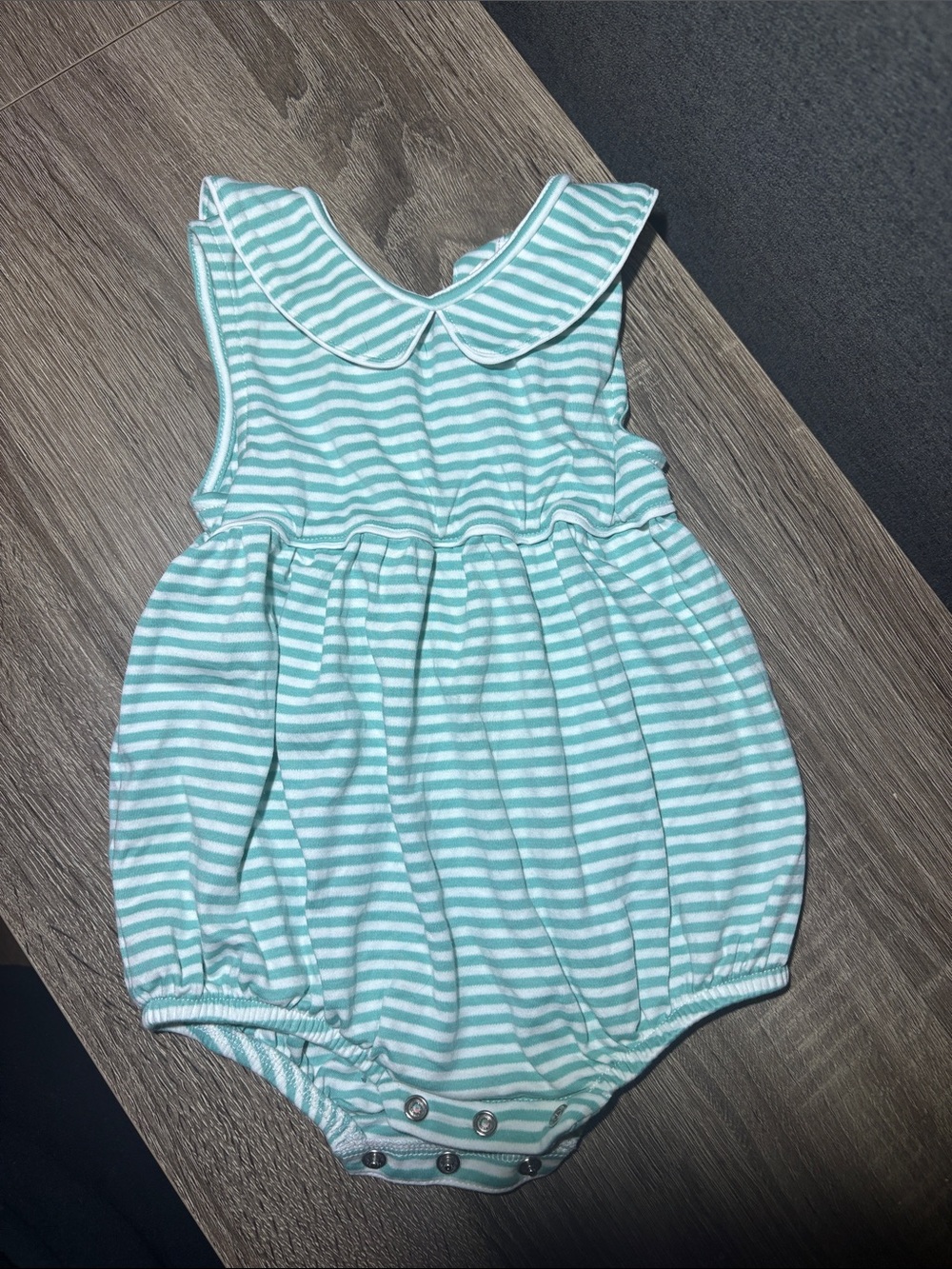 Striped Mint Bubble Romper with Peter Pan Collar